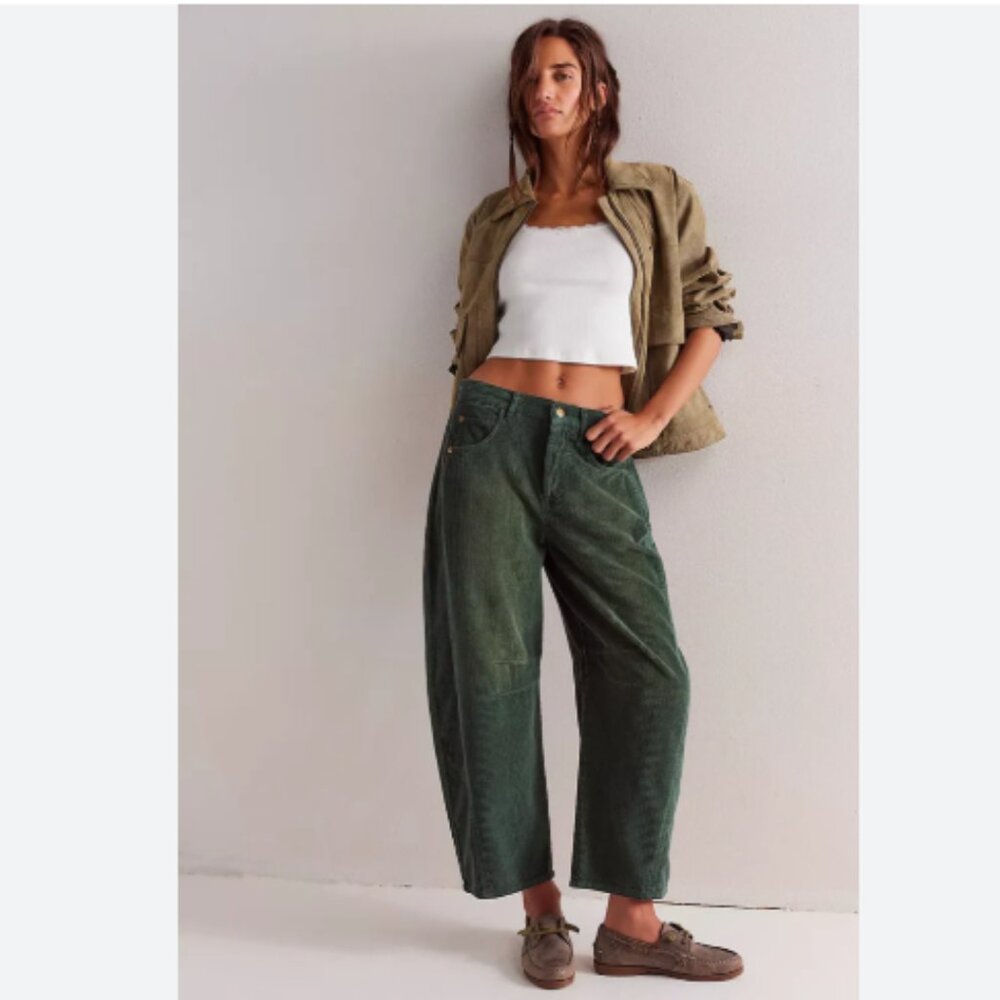 new Free People Good Luck Barrel Corduroy Button Fly Corduroy Pants 256 5M3 - Picture 2 of 6
